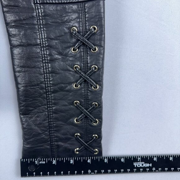 GUESS Leather Moto Biker Jacket Womens Size X Small Lace Up Sleeves Black - Picture 12 of 15